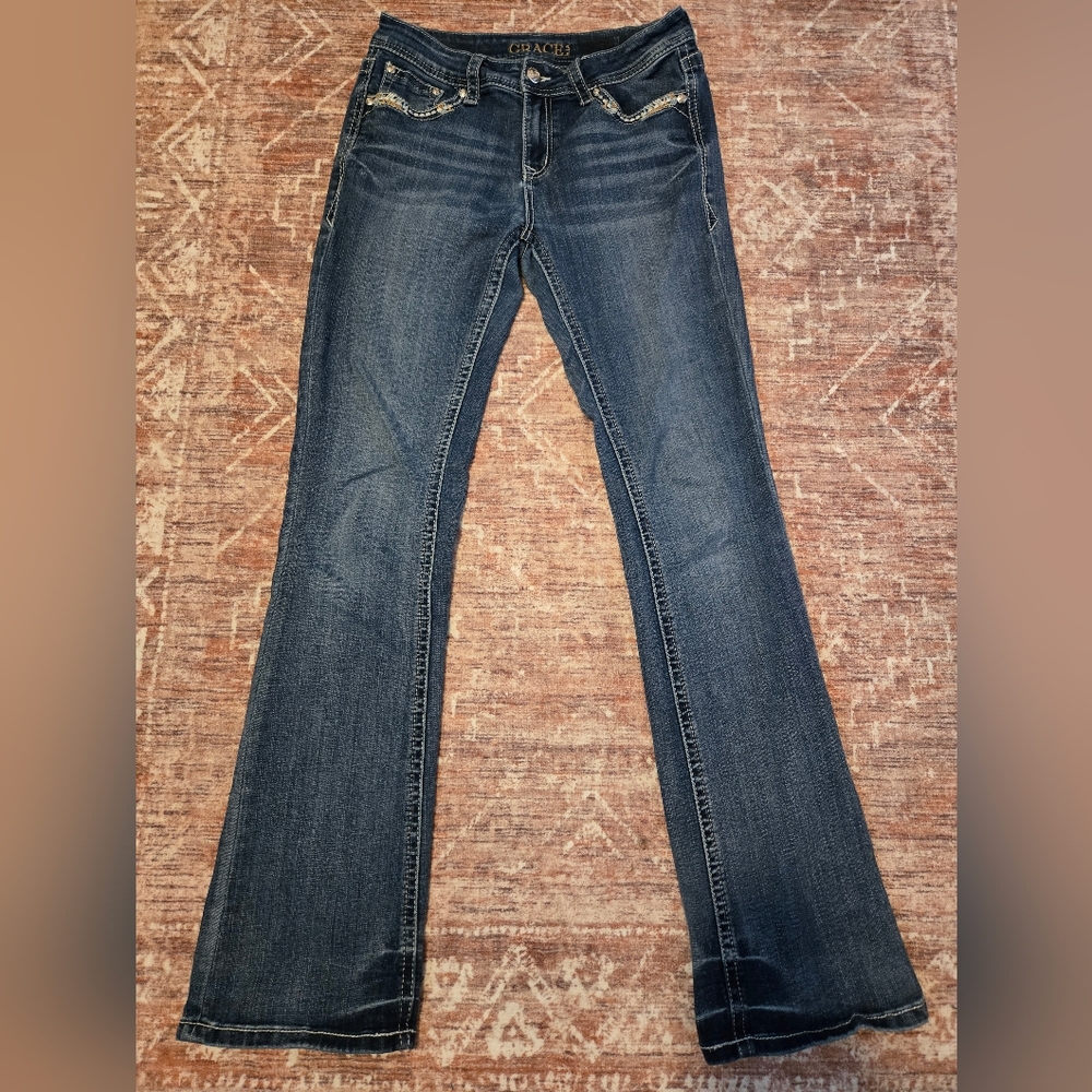 Grace in LA Women's Boot Cut Jeans in Dark Blue